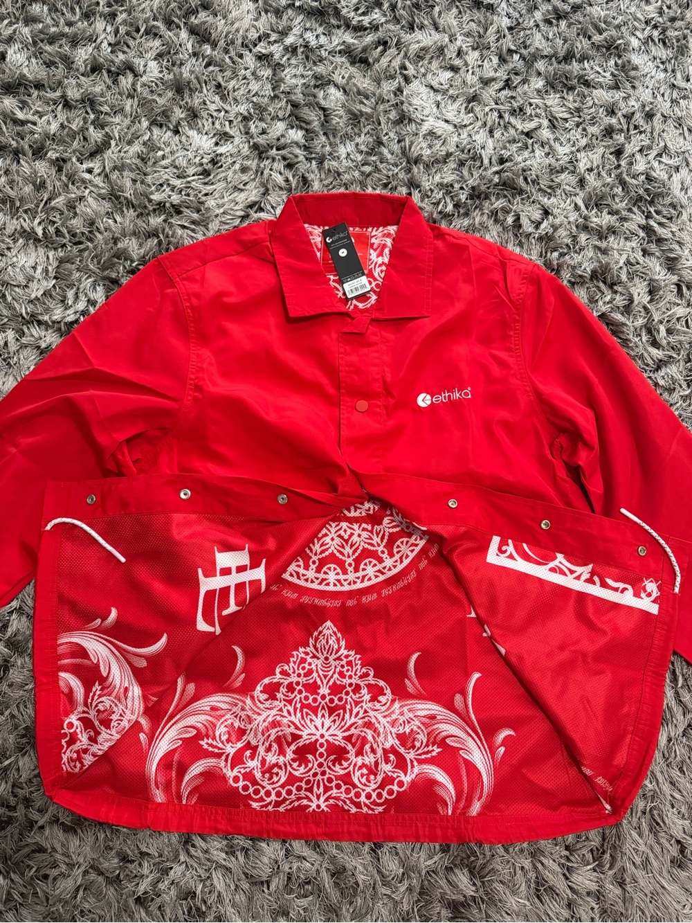 Ethika Red Coach Jacket with White Graphic Lining
